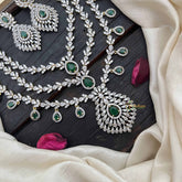 Vriksham Elegant Pear Drop Green Emerald & AD Stones 3 Layer Bridal Haram Neckpiece-G20219